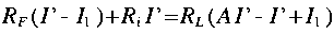 
R_F ( I quote - I_1 ) + R_i I quote = R_L ( A I quote - I quote + I_1 )
